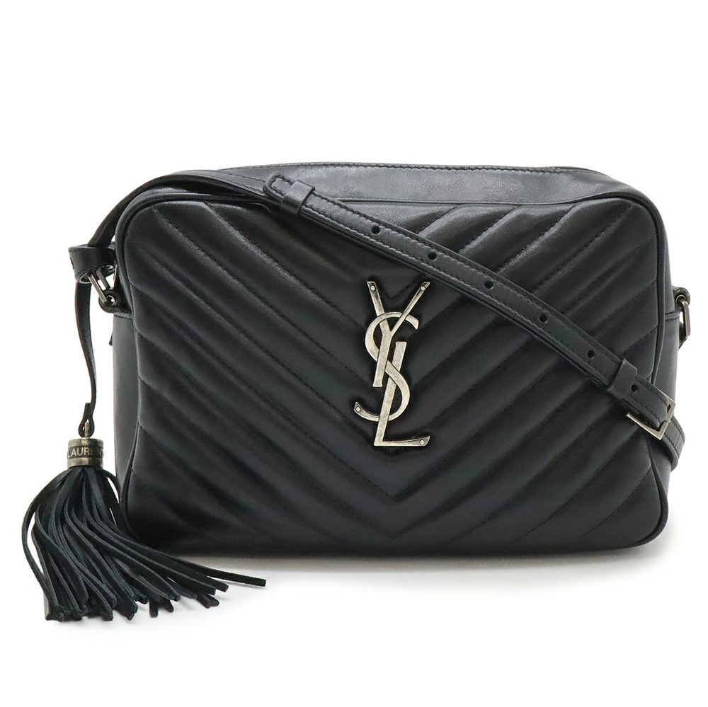 SAINT LAURENT PARIS Yves YSL Crossbody Bag V stitch Quilted Leather Black